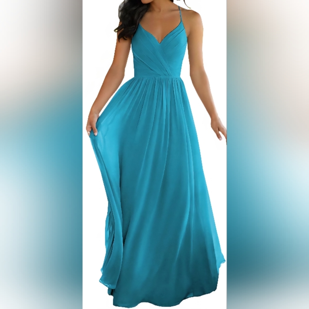 Elegant Turquoise Dress With Pockets